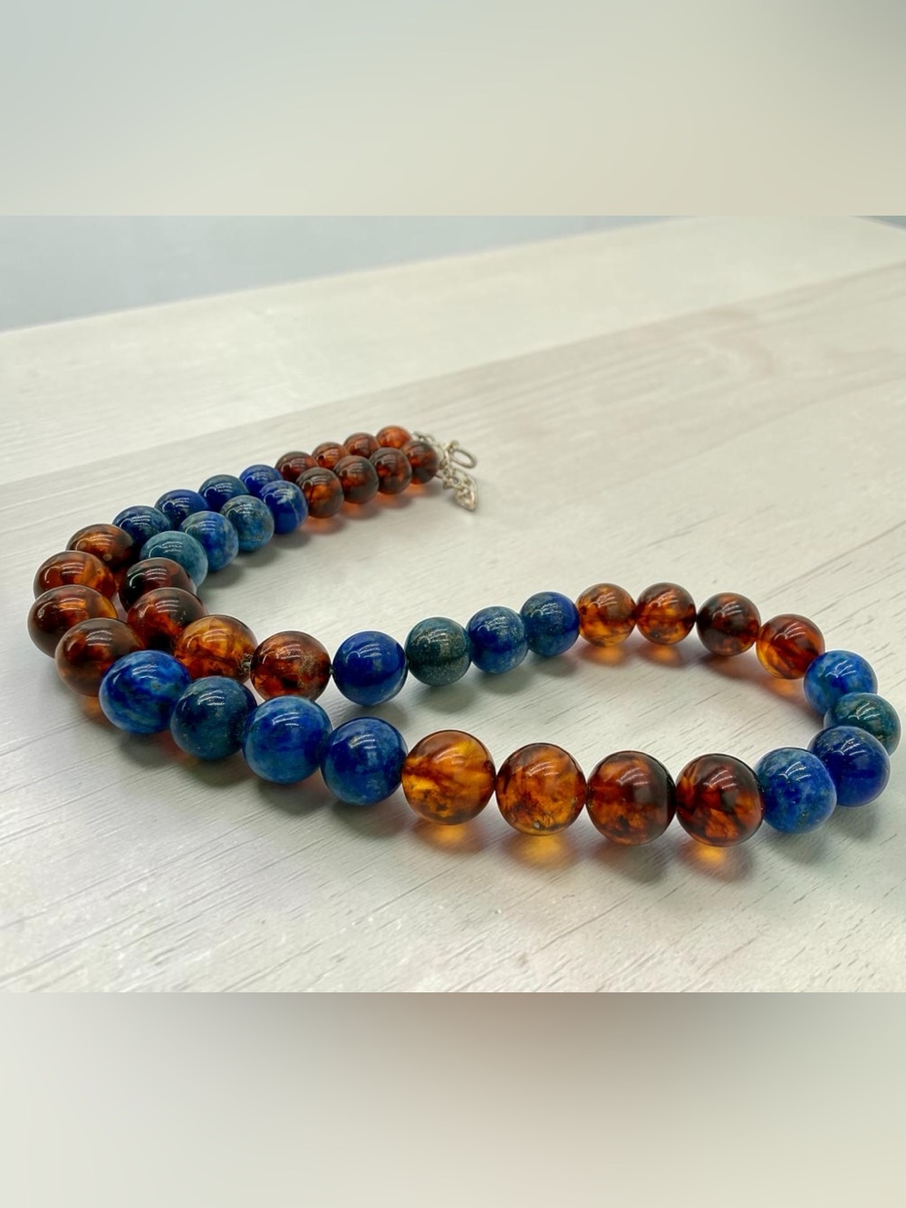 Jay King DTR Lapis Amber Bead Necklace Sterling 18-20” Adjustable Southwest Boho - Picture 13 of 17